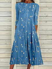 Women's A Line Dress Midi Dress Blue Half Sleeve Floral Ruched Print Spring Summer Crew Neck Casual Modern Maxi Dresses