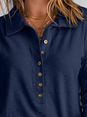 Women's Navy Button Front Long Sleeve Henley Top Sweatshirts