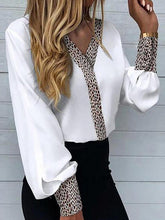 Women's V-Neck Leopard Printed Thin Casual Long Sleeve Top T-shirts