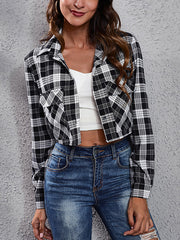 Women fashion casual grid and stripe long sleeve comfy blouse jackets