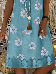 Cotton-Blend V Neck Floral Casual Dresses