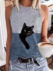 Casual Animal Sleeveless Crew Neck Shirts & Tops