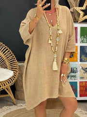 Solid 3/4 Sleeve Vintage Cotton-Blend Dresses