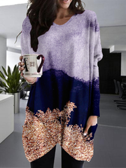 Ombre V neck Long Sleeve Shirts Tops