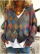 Multicolor Vintage Geometric Tops Women Colorful Cardigans