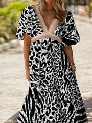 Casual Colorblock Printed Short Sleeve V Neck Holiday Dresses