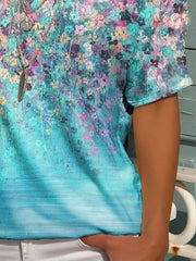 Casual Crew Neck Short Sleeve Floral Tops