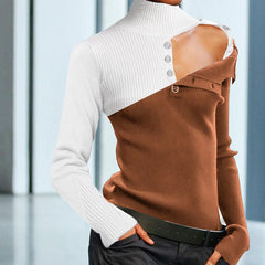 Women Stitching Color Knitted Pullover Sweater