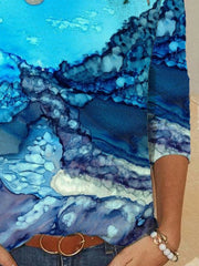 Casual Long Sleeve Round Neck Plus Size Printed Tops T-shirts