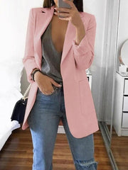 Solid Color Long-Sleeve Pocket Suit Woman Blazer