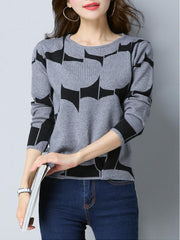 Crew Neck Knitted Long Sleeve Sweater