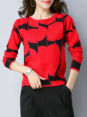 Crew Neck Knitted Long Sleeve Sweater