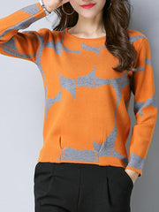 Crew Neck Knitted Long Sleeve Sweater