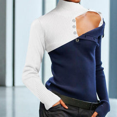 Women Stitching Color Knitted Pullover Sweater