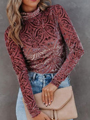 Milena Velvet Burnout Turtleneck Top