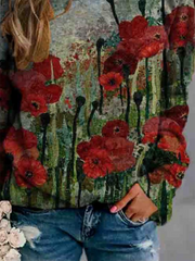 Women Fashion Flower Print Sweatshirts