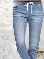 Women casual blue denim long pants