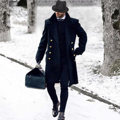Men's Mid-Length Double-Breasted Loose-Fitting Lapel Trench Coat