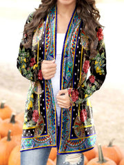 Collarless Vintage Cotton Blends Outerwear