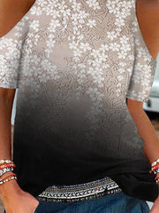 Crew Neck Floral-Print Cotton-Blend Statement Shirts & Tops