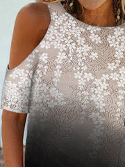 Crew Neck Floral-Print Cotton-Blend Statement Shirts & Tops