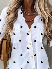 Casual Printed V neck Long Sleeve Shirts & Tops
