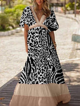 Casual Colorblock Printed Short Sleeve V Neck Holiday Dresses