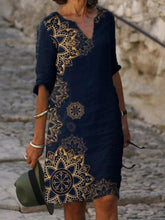 Dark Blue Half Sleeve Casual Printed Dresses