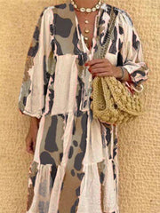 Casual Long Sleeve Leopard Print Colorblock Holiday Dresses
