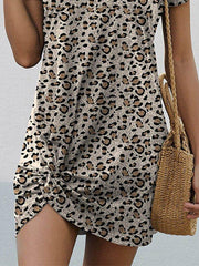 Casual Leopard Print V Neck Short Sleeve Dresses