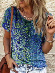 Casual Crew Neck Shift Ombre/tie-Dye Shirts & Tops