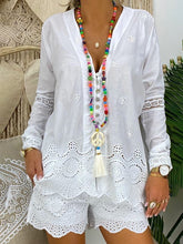 Fashion Long-sleeved Hollow V-neck Two-piece Suit