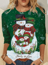 Christmas Xmas Snowman Long Sleeve Round Neck Plus Size Printed Tops T-shirts