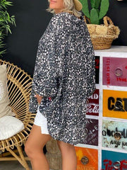 Black Long Sleeve Floral Cotton-Blend V Neck Shirts & Tops Blouses