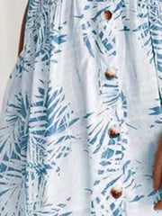 Cotton-Blend V Neck Short Sleeve Printed Dresses