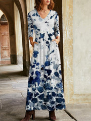 Vacation Blue Floral Winter Long Dresses