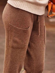 Plain Draw String Pockets Plus Size Casual Pants