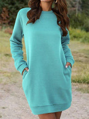 Vintage Solid Crew Neck Long Sleeve Plus Size Casual Sweatshirt Dresses Shift Dresses