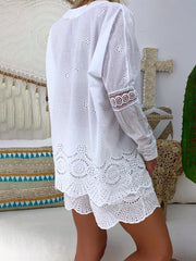 Fashion Long-sleeved Hollow V-neck Two-piece Suit