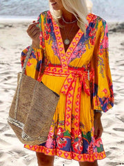 Casual Holiday Printed V Neck Long Sleeve Dresses