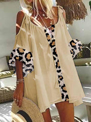 Casual Cotton-Blend Leopard Print Short Sleeve Dresses