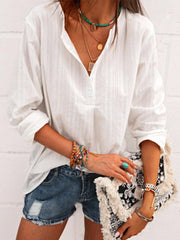 Casual Cotton-Blend Plain Long Sleeve Shirts Blouses
