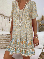 Casual Short Sleeve Floral V Neck Dresses
