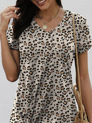 Casual Leopard Print V Neck Short Sleeve Dresses