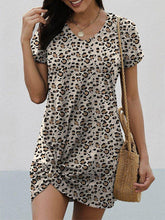 Casual Leopard Print V Neck Short Sleeve Dresses