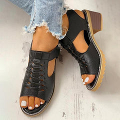 Women Summer Low Heel Daily Zipper Sandals