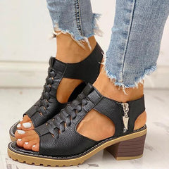 Women Summer Low Heel Daily Zipper Sandals