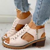 Women Summer Low Heel Daily Zipper Sandals