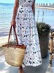 White A-Line Single Sleeve Printed Dresses