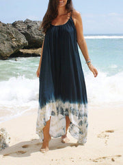 Navy Blue Ombre/tie-Dye Spaghetti Sleeveless Dresses